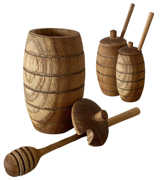 Slim Teak Honey Pot with spoon