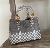 Handbags from Recycled Plastic with Pearl look Handle and Natural Lock