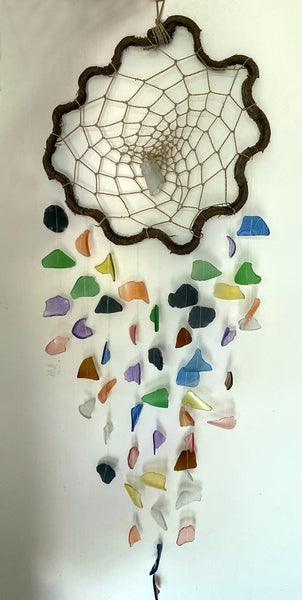 Hanging Wood and Glass as Dream Catcher Multicolor