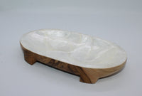 Sauce serving plate from wood and shell