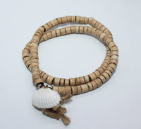 Double Elastic Bracelet, from Coconut Beads and Shell Pendant