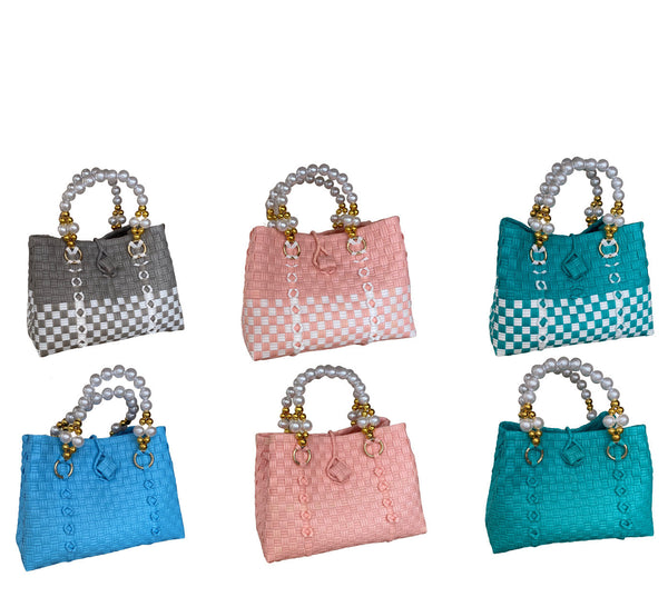 Handbags from Recycled Plastic with Pearl look Handle and Natural Lock