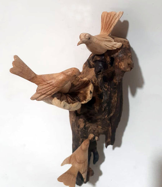 3 Birds with Egg on Driftwood (Wall Hanging)