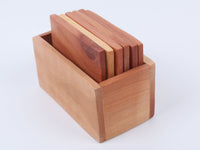 Natural wood coaster 6 in a box 8 cm