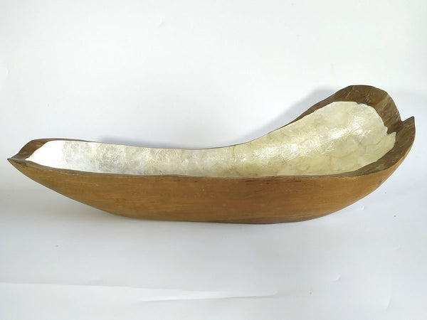 Wooden Long Bowl Laminated with shell