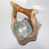 Round teak-wood bowl with handle and Pawa shell inlay