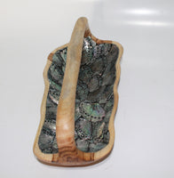 Rectangular teak-wood bowl with handle and Pawa shell inlay