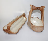 Rectangular teak-wood bowl with handle and Capiz shell inlay