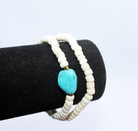 Double Elastic Bracelet, from Coconut Beads and Turquoise Pendant