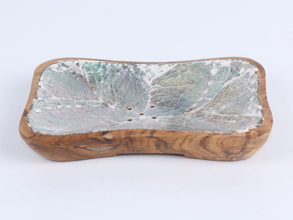 Teak wood soap holder Laminated with shell